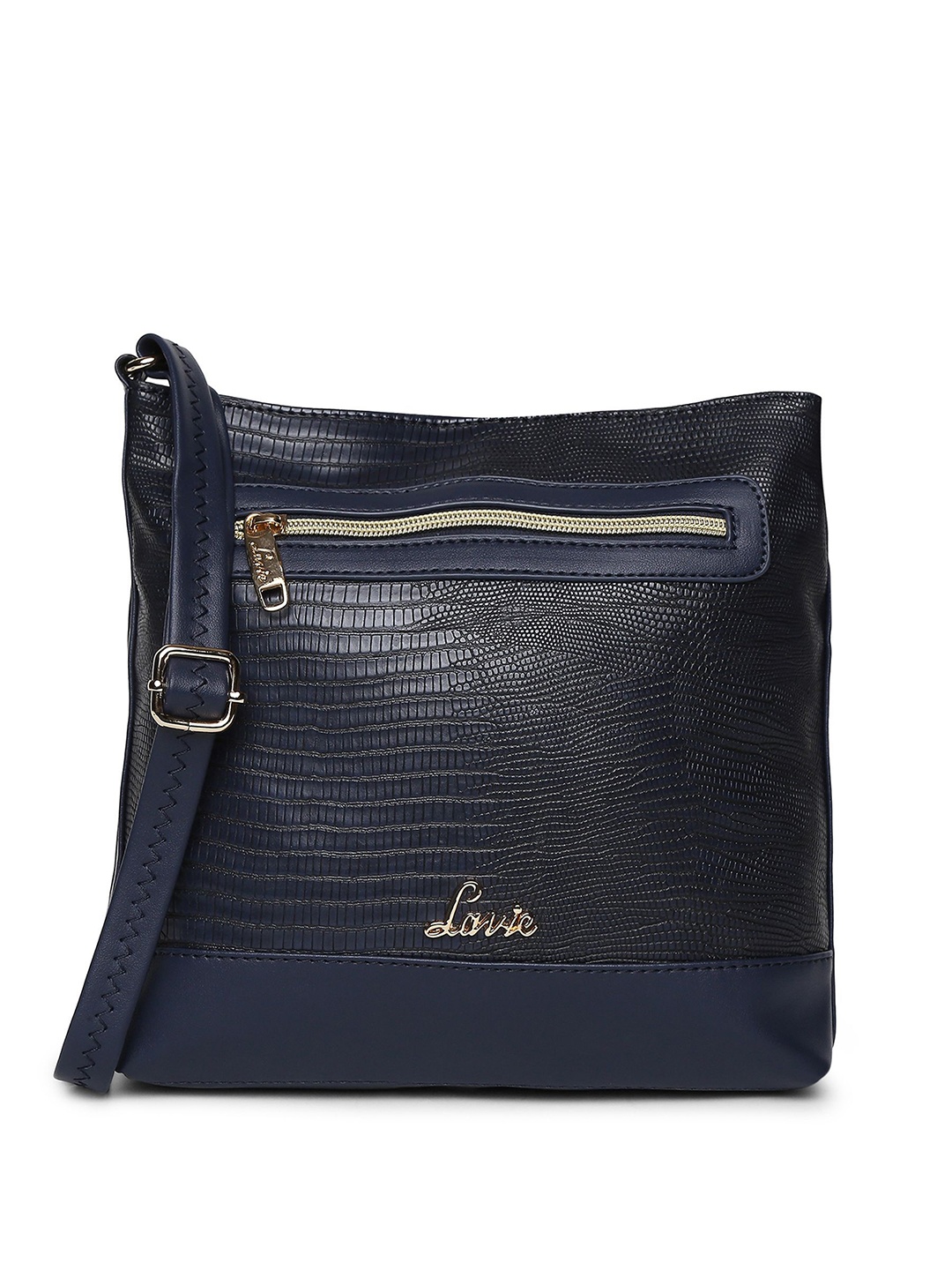 

Lavie Navy Blue Snakeskin Textured Structured Sling Bag