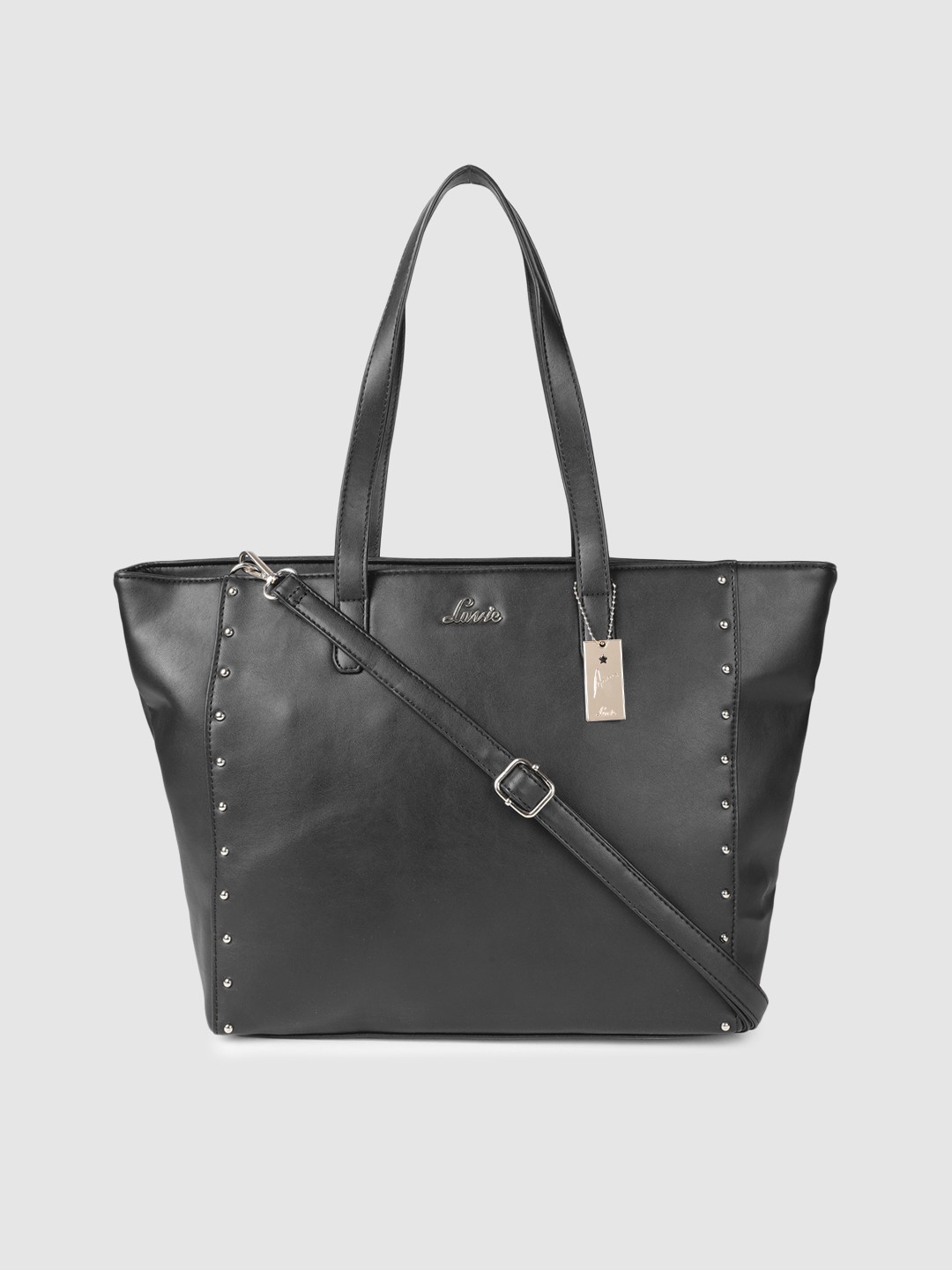 

Lavie Black Embellished Oversized Structured Shoulder Bag