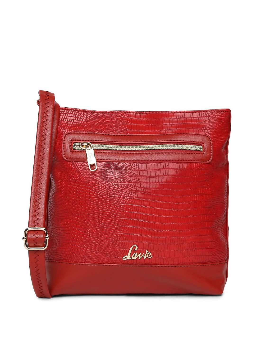 

Lavie Red Snakeskin Textured Structured Sling Bag