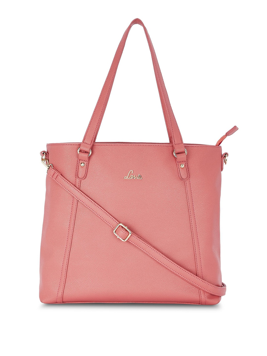 

Lavie Coral Pink Textured Structured Shoulder Bag