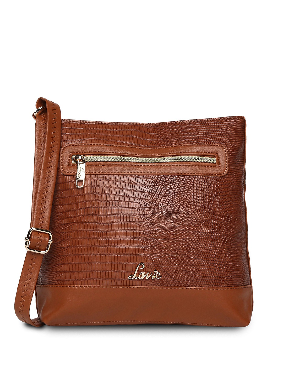 

Lavie Tan Brown Snakeskin Textured Structured Sling Bag