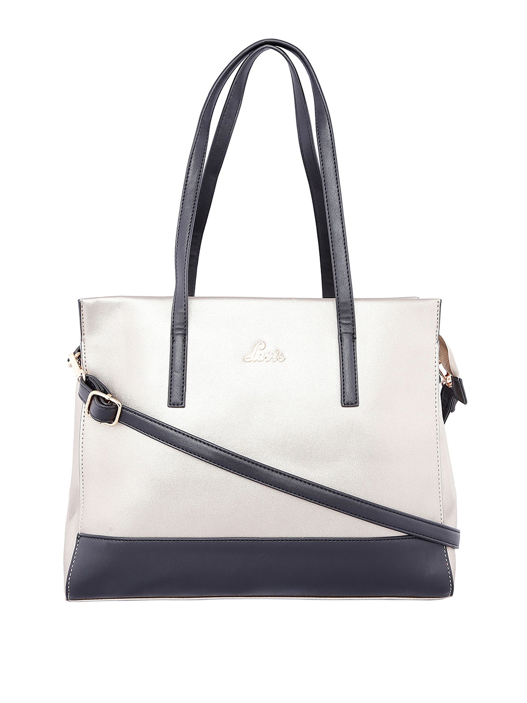 

Lavie Gold-Toned and Black Colourblocked Typography Embellished Shoulder Bag