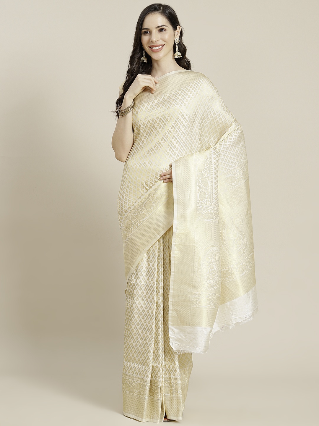 

Mitera Golden Ethnic Motifs Woven Design Kanjeevaram Saree, Gold