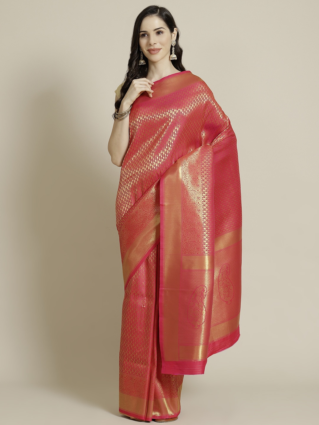 

Mitera Red & Golden Zari Celebrity Kanjeevaram Saree