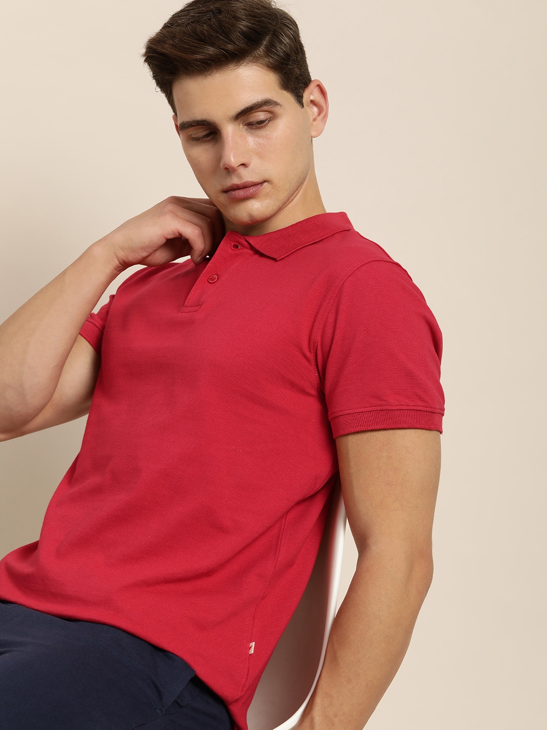 

Invictus Indoor Men Pink Solid Polo Collar Pure Cotton T-shirt