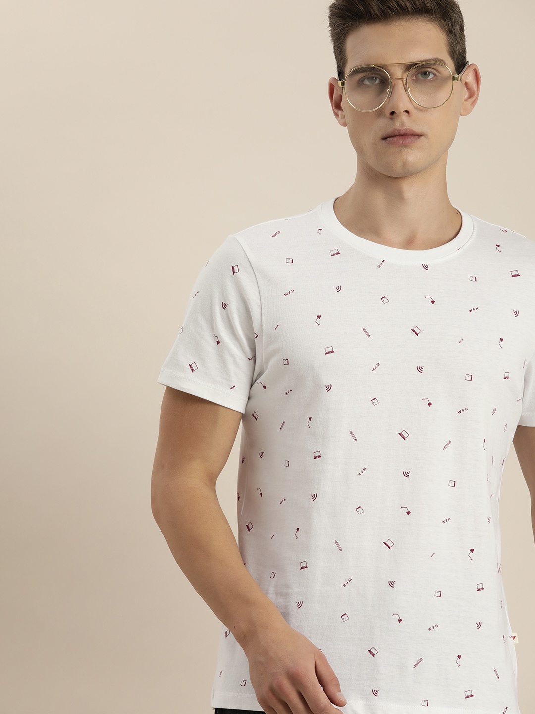

Invictus Indoor Men White Conversational Print Round Neck Pure Cotton T-shirt