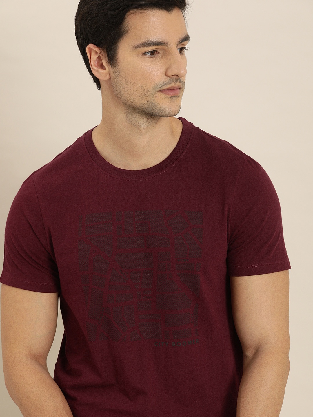 

Invictus Indoor Men Burgundy Printed Crew Neck Pure Cotton T-shirt