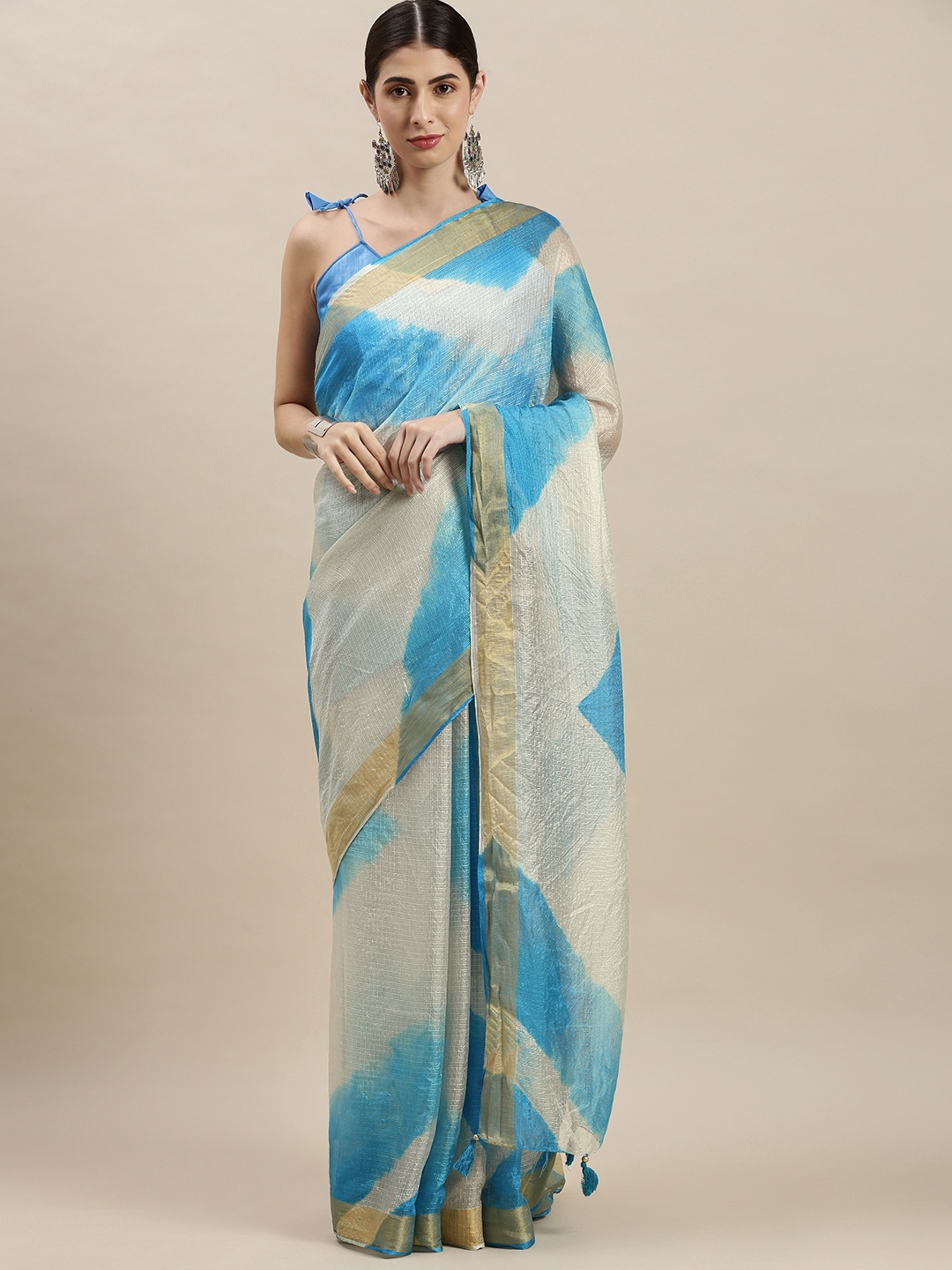

Geroo Jaipur Blue & White Art Silk Kota Saree