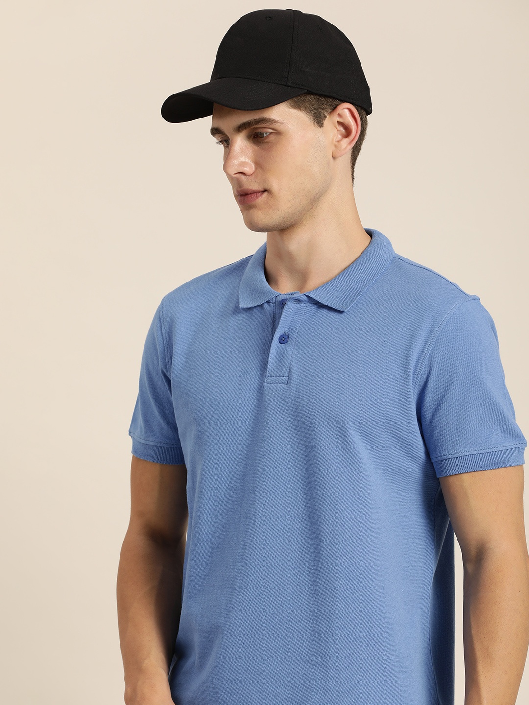 

Invictus Indoor Men Blue Solid Polo Collar Pure Cotton T-shirt