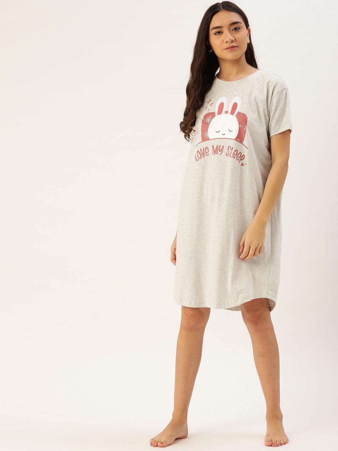 

Sweet Dreams Off White & Rust Graphic Printed short length Nightdress
