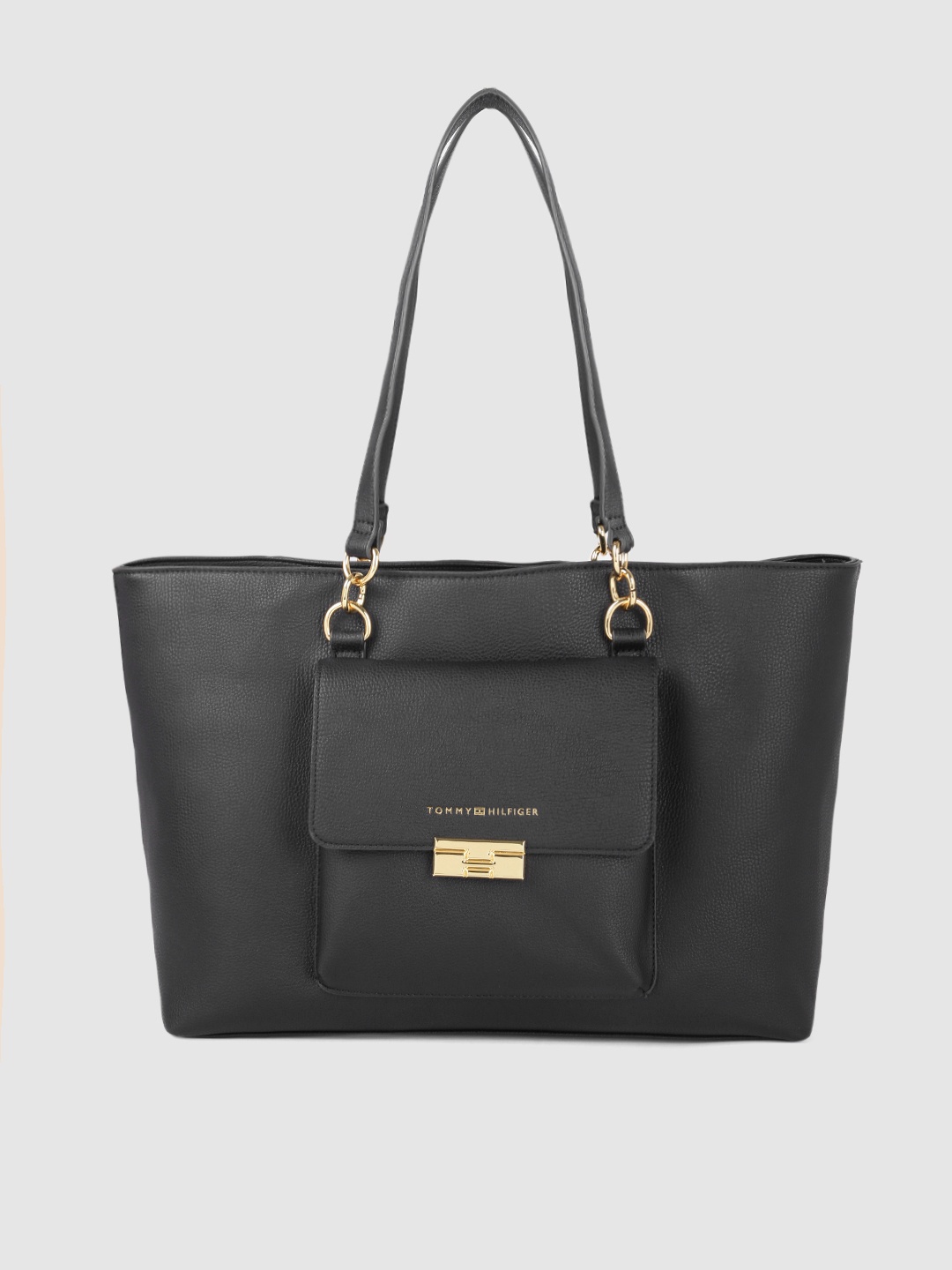 

Tommy Hilfiger Black Solid PU Regular Structured Tote Bag