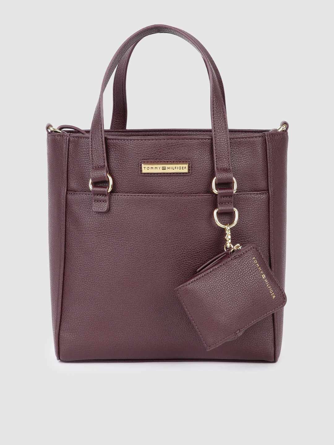 

Tommy Hilfiger Burgundy PU Structured Handheld Bag with Pouch
