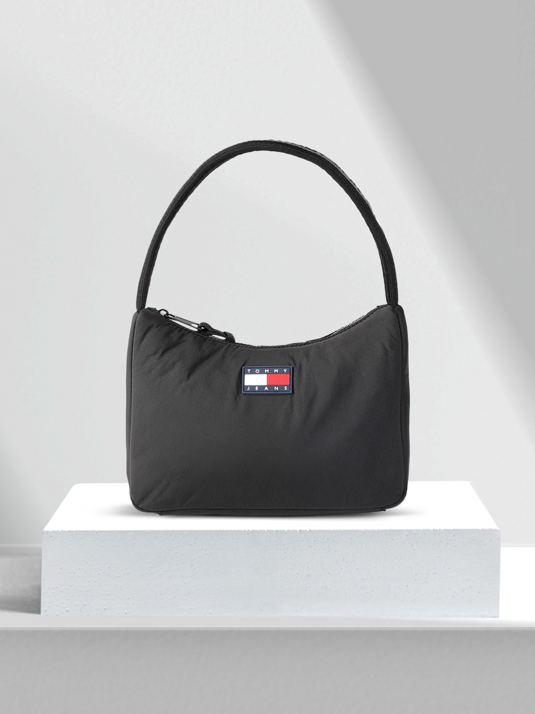 

Tommy Hilfiger Black Solid TJW NYLON Structured Hobo Bag