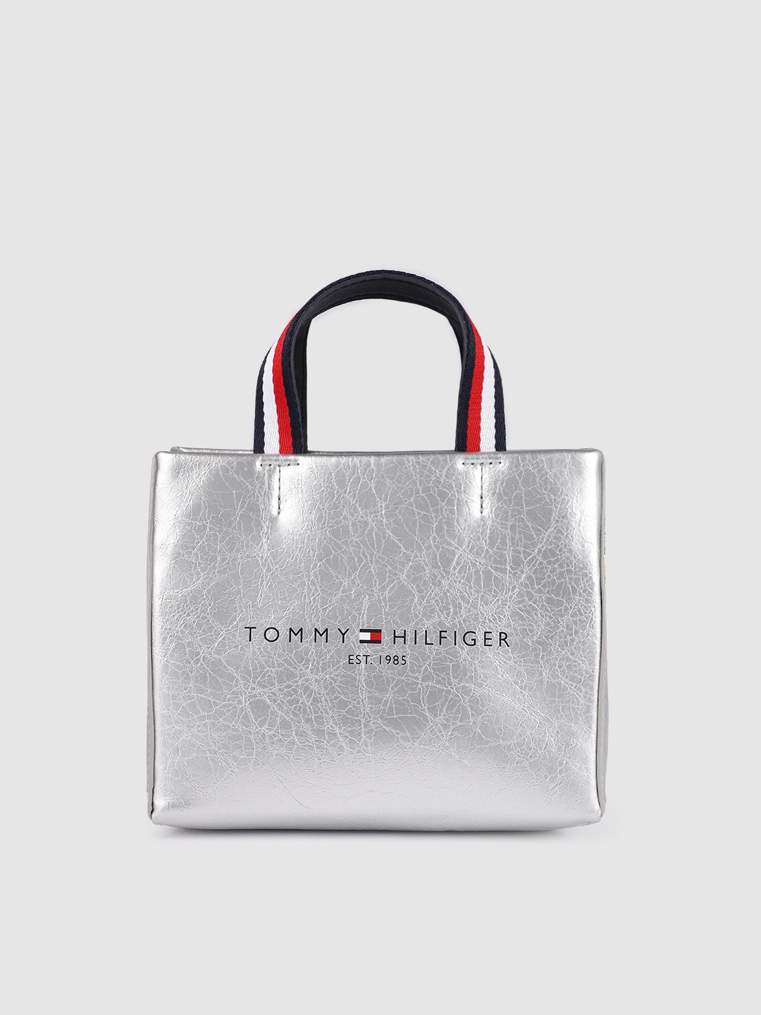 

Tommy Hilfiger Silver-Toned Solid PU Regular Shopper Tote Bag