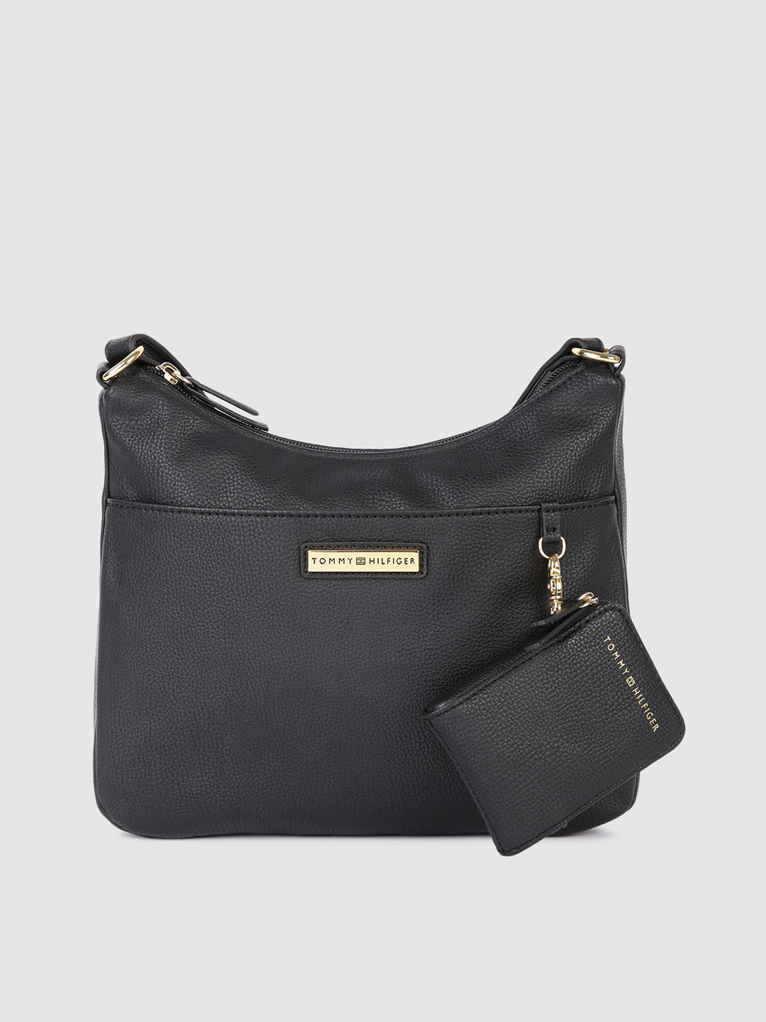 

Tommy Hilfiger Black PU Structured Hobo Bag with Pouch