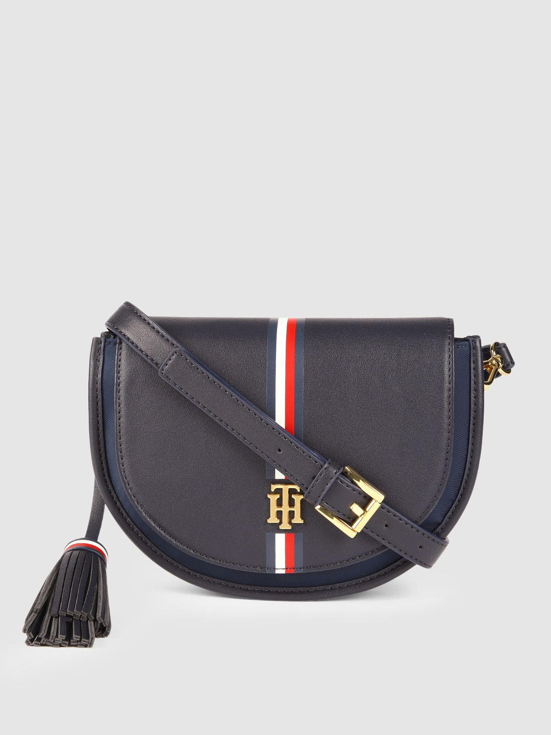 

Tommy Hilfiger Navy Blue Half Moon Sling Bag with Tassells