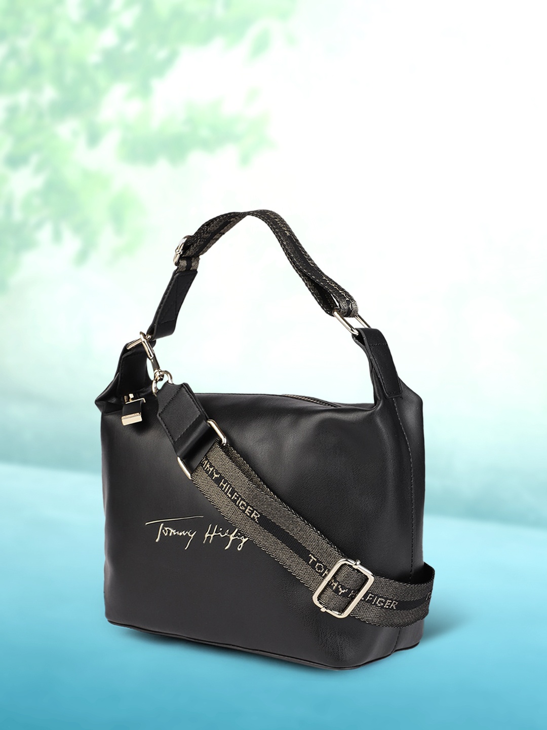 

Tommy Hilfiger Black Solid ICONIC SIGN Oversized Structured Hobo Bag