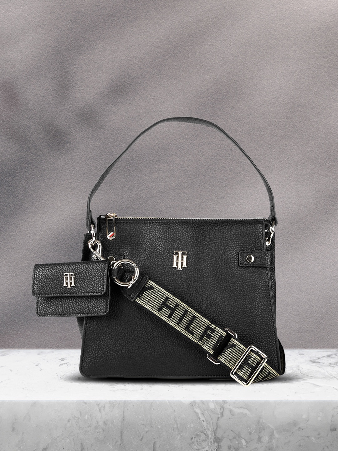 

Tommy Hilfiger Black Solid Structured Handheld Bag