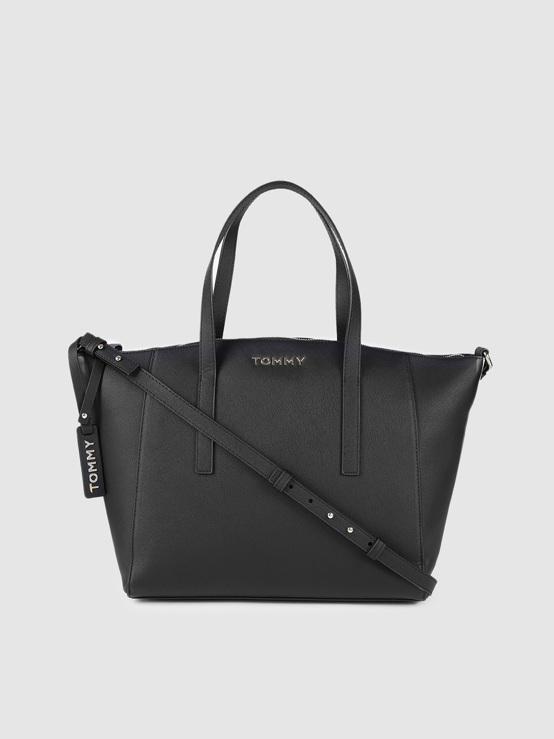 

Tommy Hilfiger Black Solid Shopper Tote Bag With Sling Strap