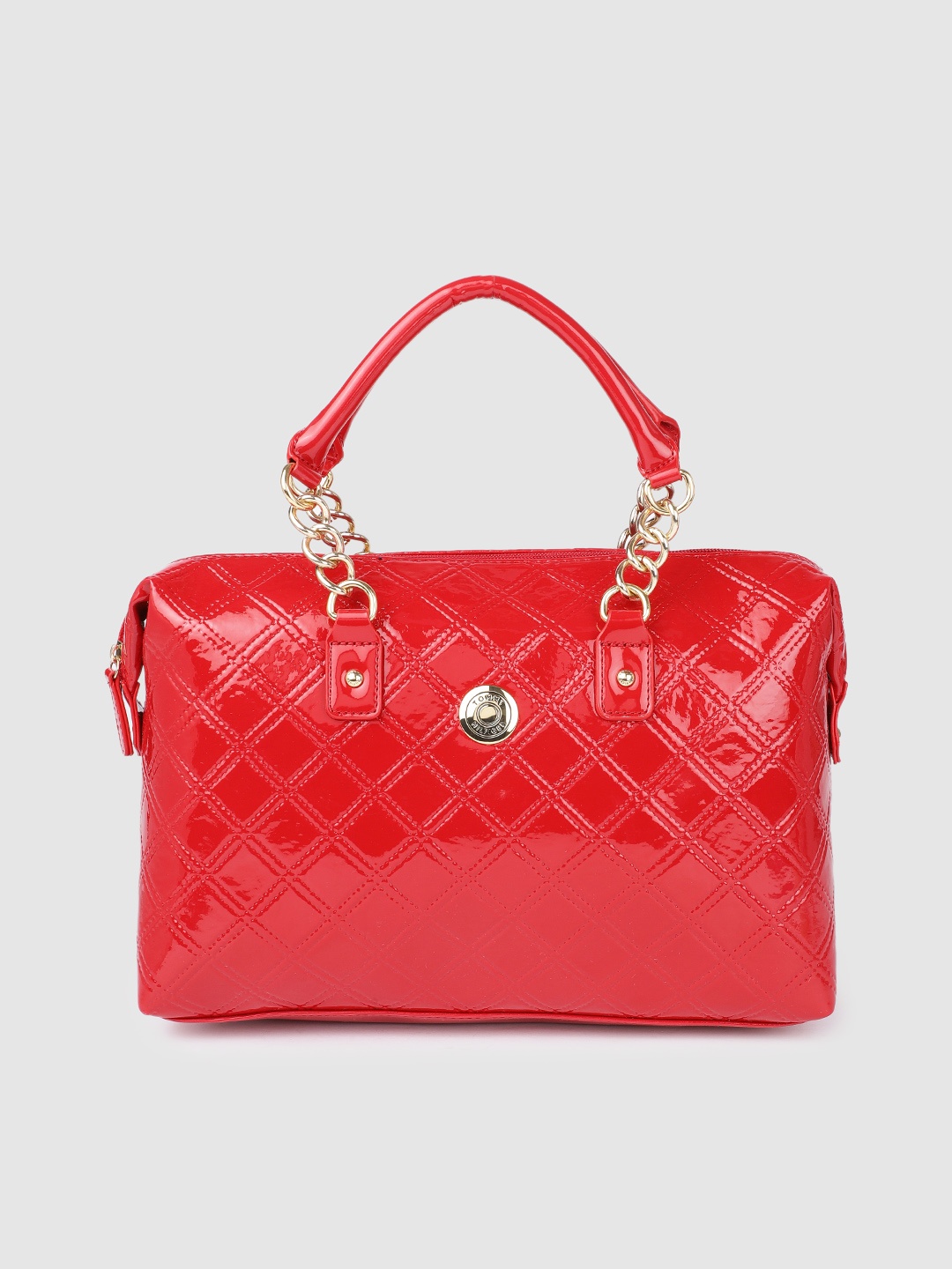 

Tommy Hilfiger Red Geometric Quilted SMALL CHAIN II-BOWLER Handheld Bag