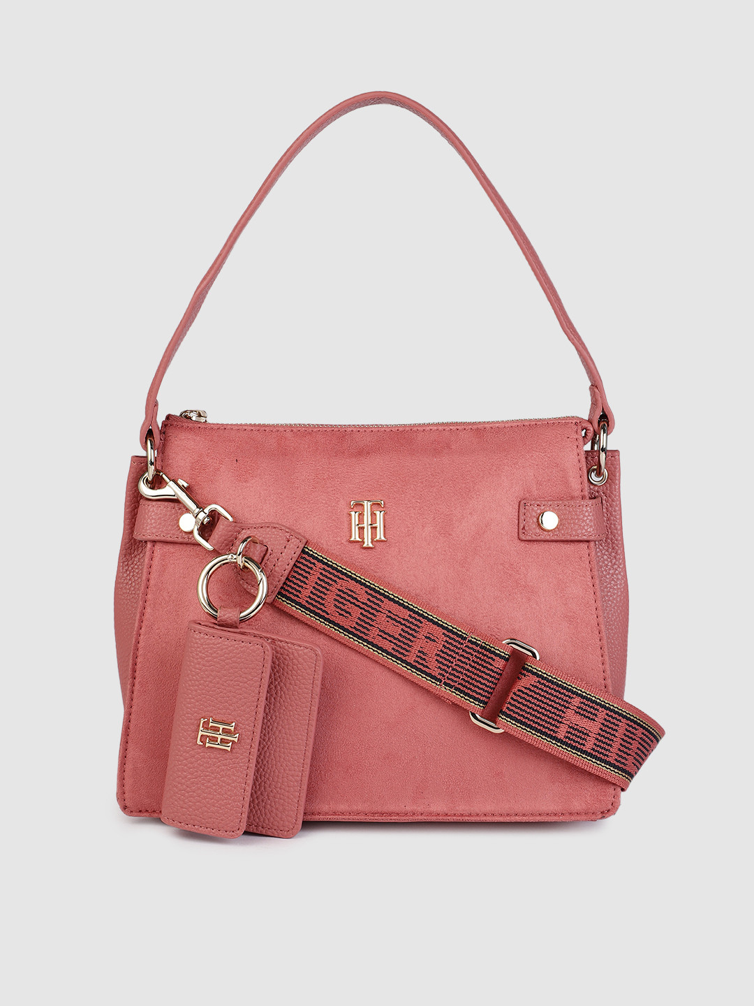 

Tommy Hilfiger Pink Solid Structured Shoulder Bag With Pouch