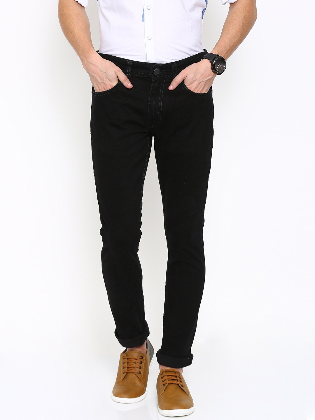

LOCOMOTIVE Men Black Super-Slim Fit Mid-Rise Clean Look Jeans