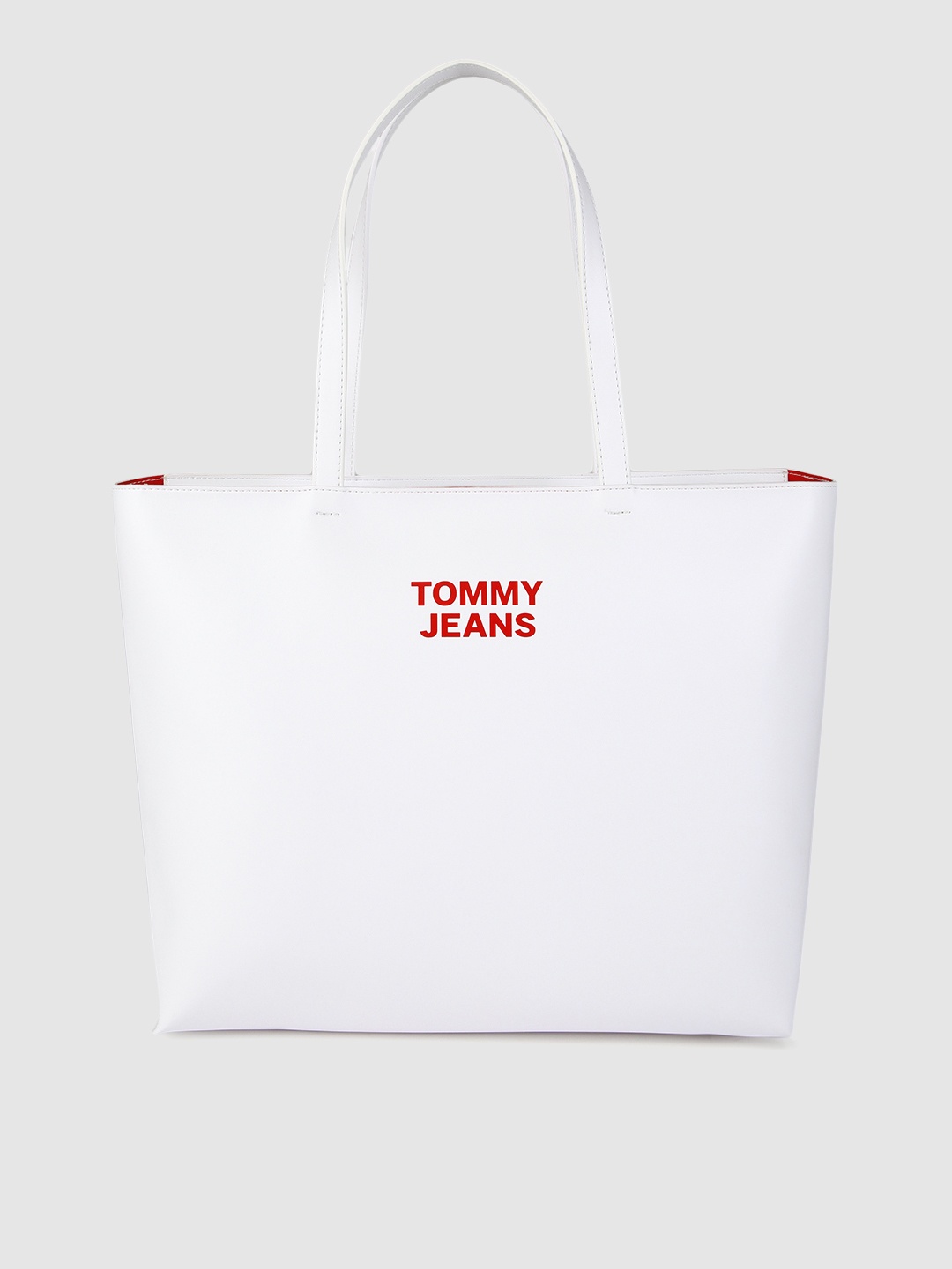 

Tommy Hilfiger White Typography Printed PU Shopper Tote Bag