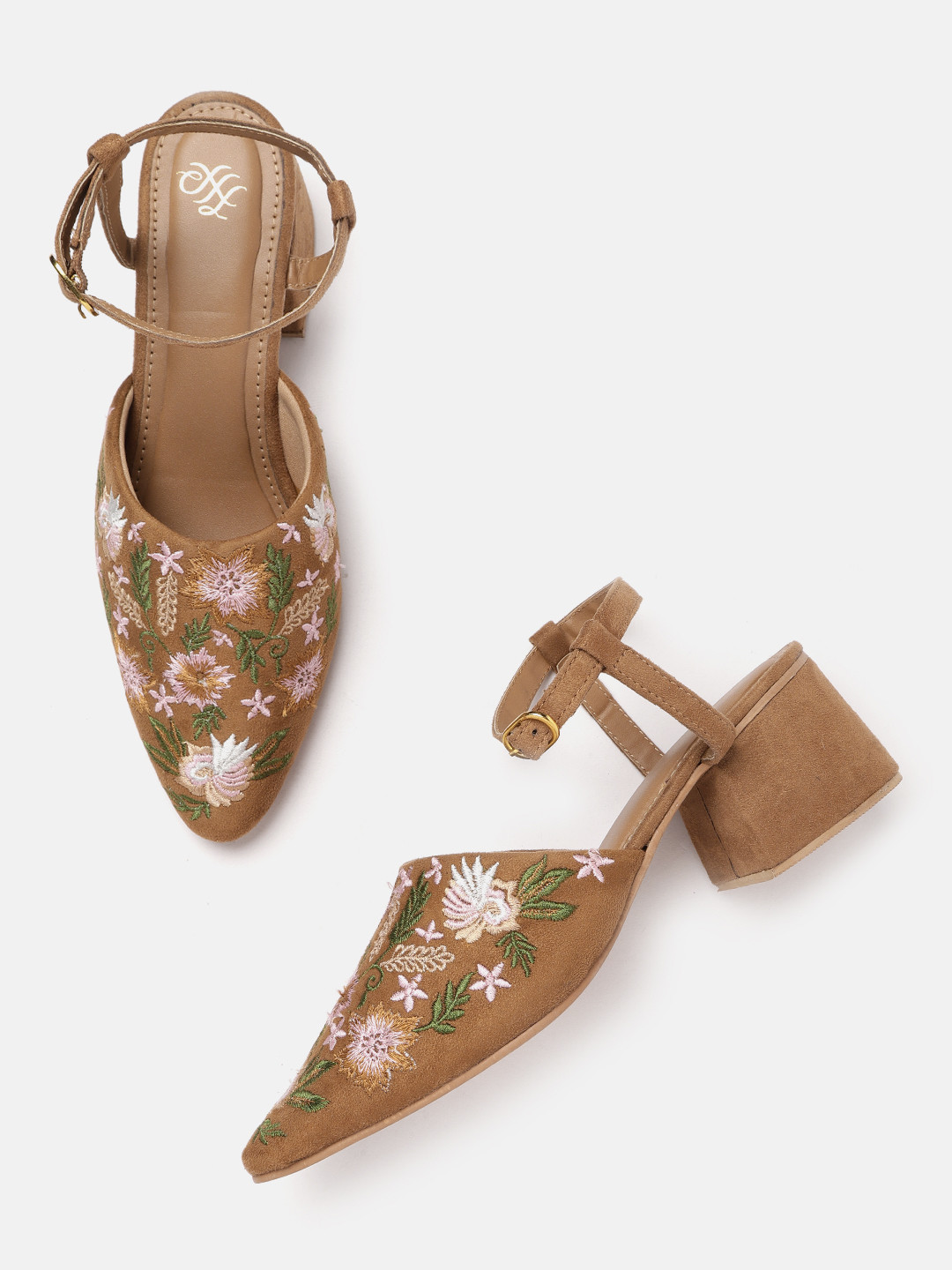 

House of Pataudi Brown Embroidered Mules