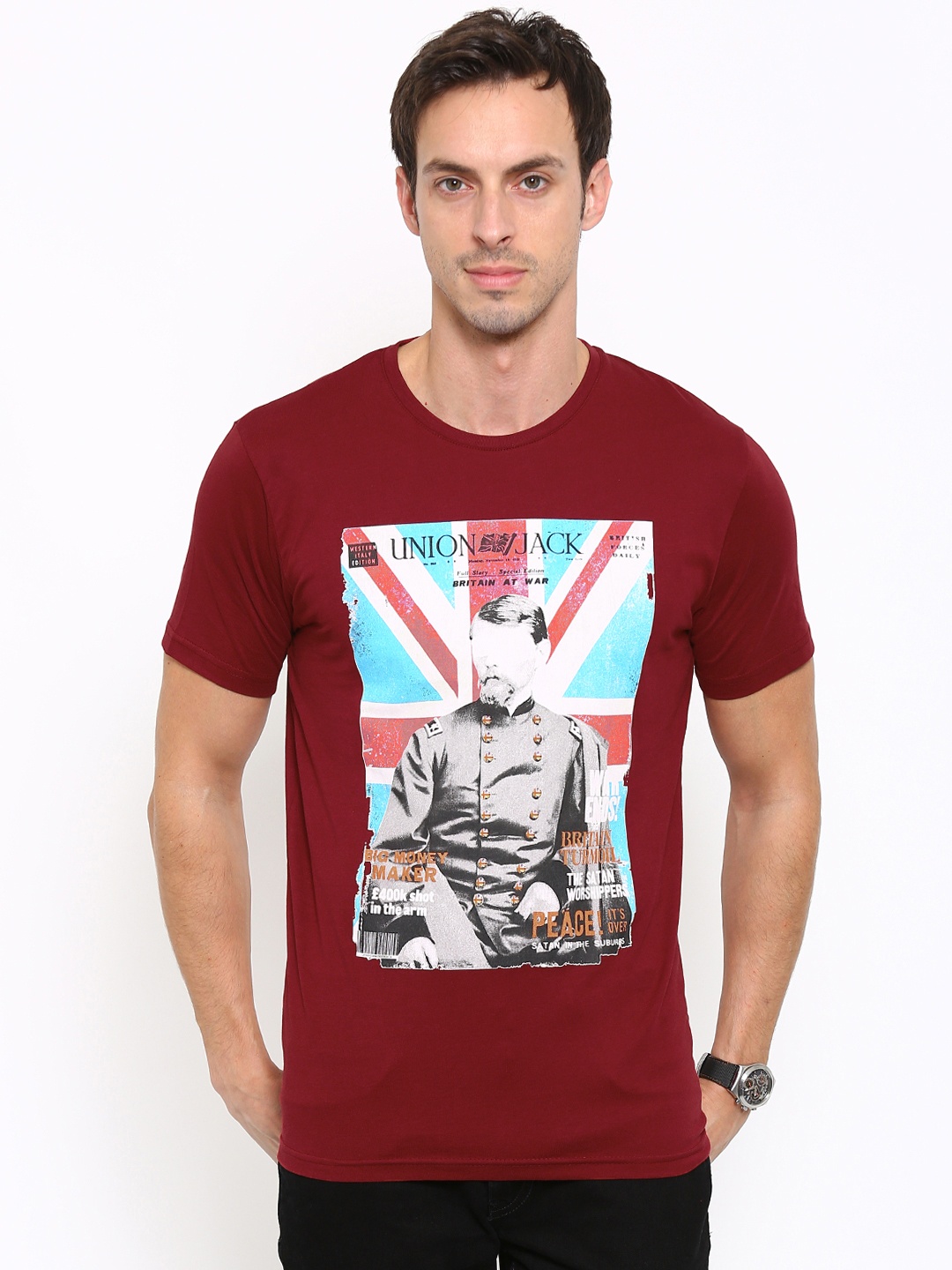 

LOCOMOTIVE Men Burgundy Printed T-shirt