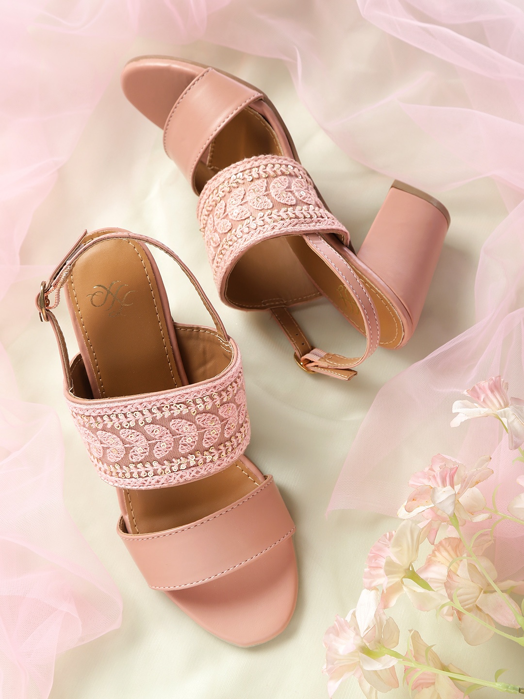 

House of Pataudi Pink Embroidered Block Heels