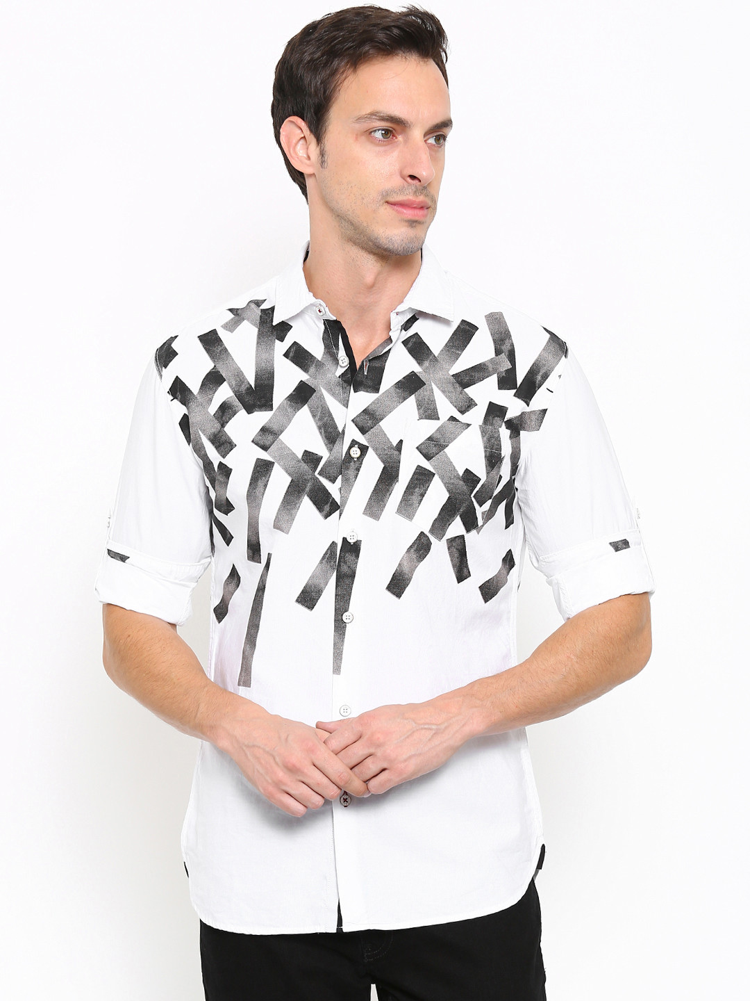 

LOCOMOTIVE Men White Printed Casual Shirt