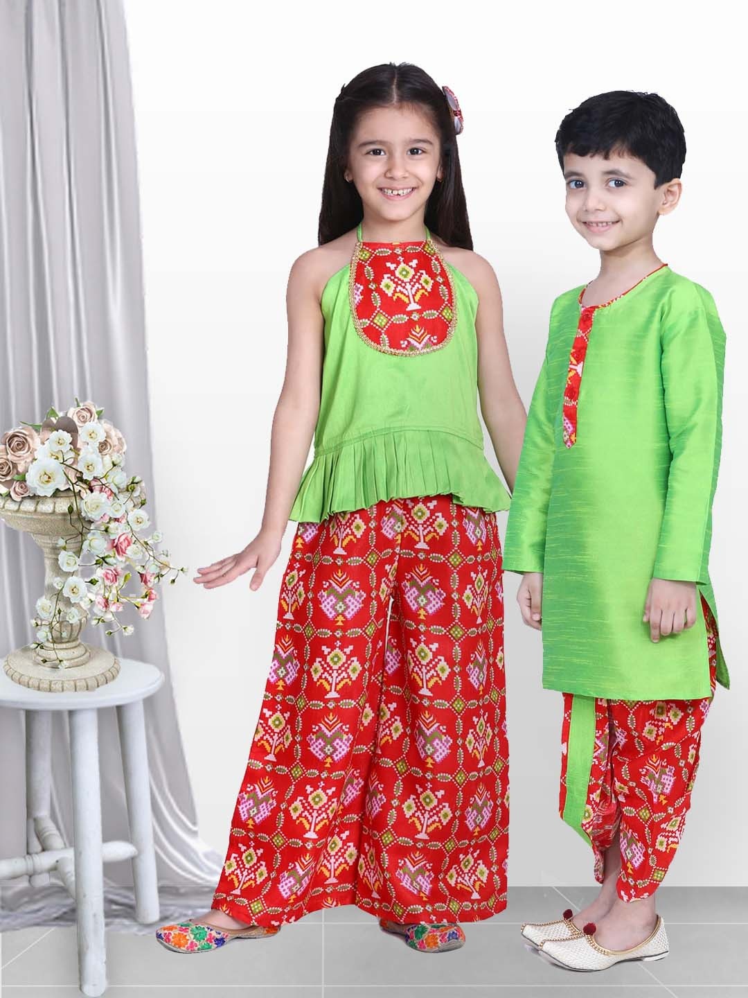 

BownBee Girls Green & Red Printed Top with Palazzos
