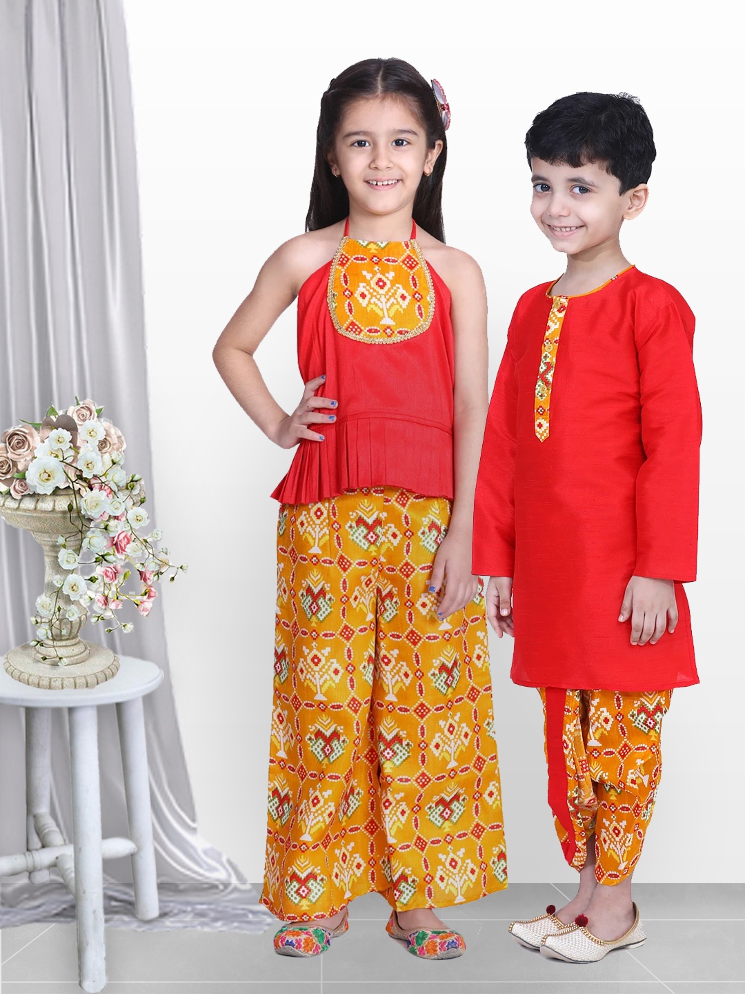 

BownBee Girls Yellow & Red Printed Top with Palazzos