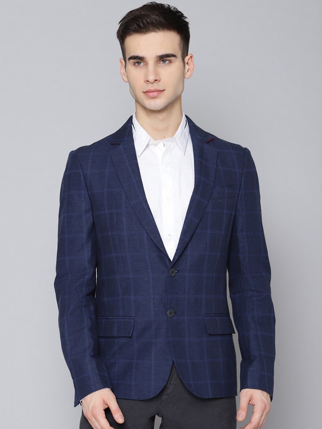 

Antony Morato Men Blue Checked Single-Breasted Slim-Fit Formal Blazer