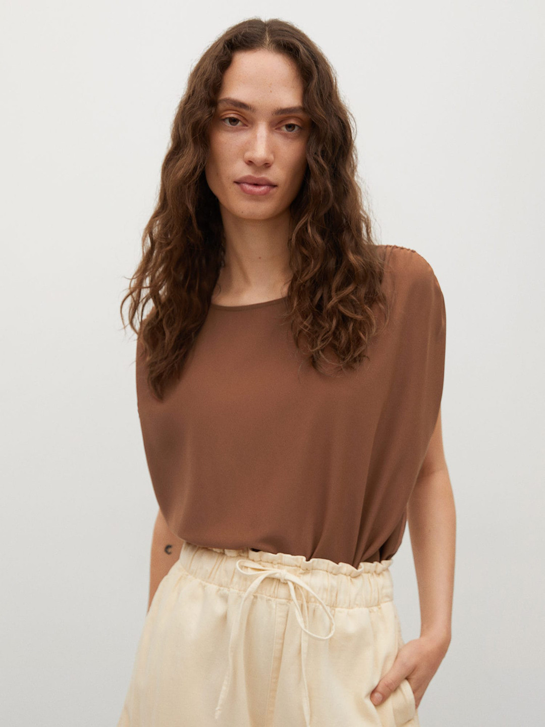 

MANGO Brown Extended Sleeves Regular Top