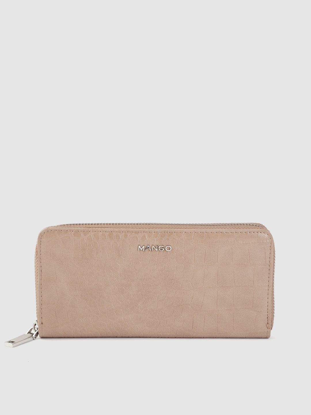 

MANGO Women Beige Croc-Textured Zip Around Wallet