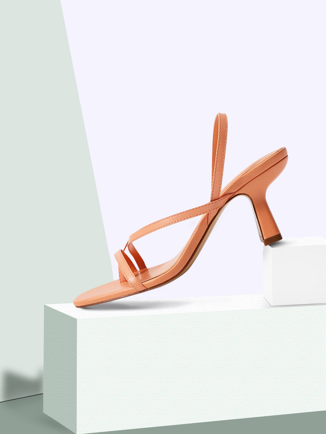 

MANGO Coral Orange Leather Block Heels