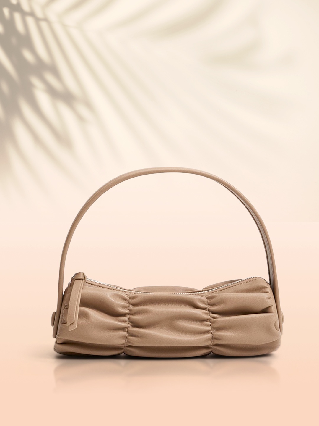 

MANGO Beige Ruched Structured Shoulder Bag