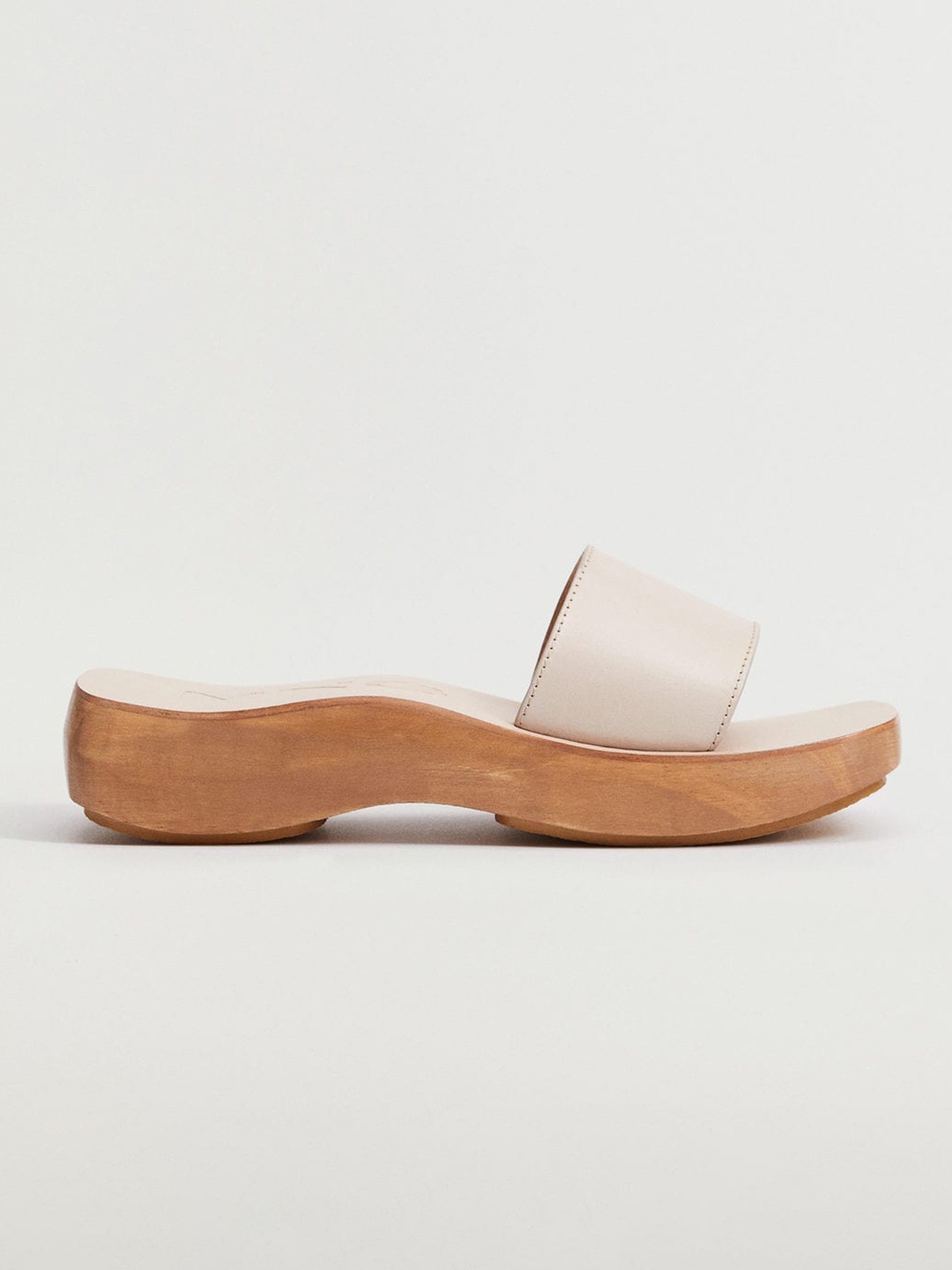 

MANGO Women Nude-Coloured Leather Wood Style Platform Heels