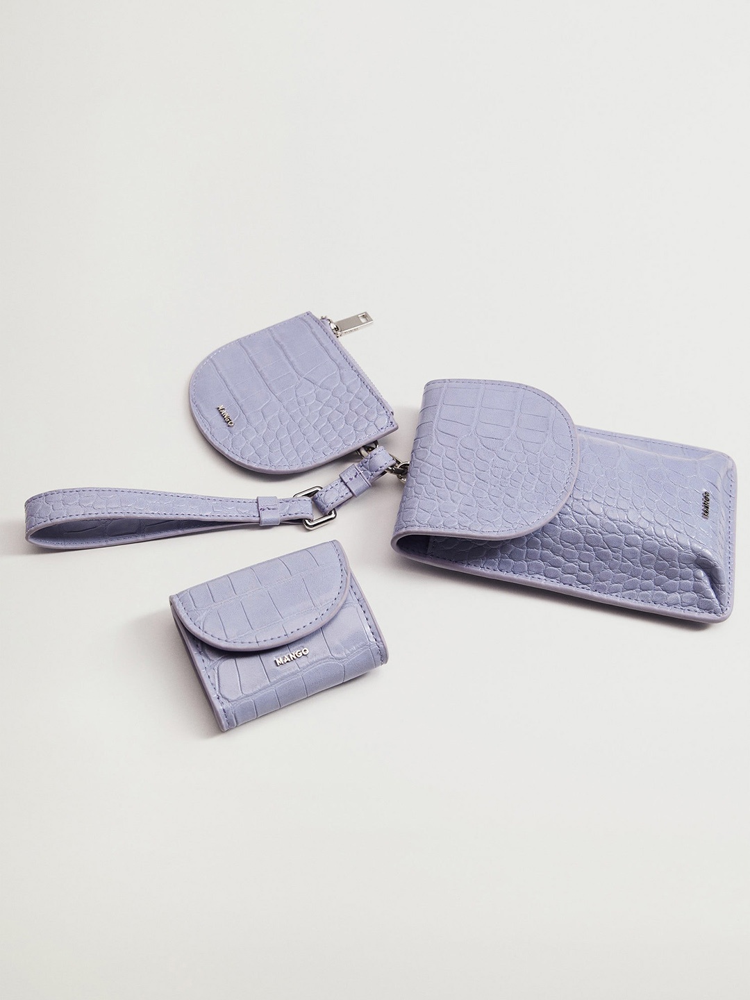 

MANGO Lavender Croc-Textured Multipurpose Mobile Pouch with Coin Purses