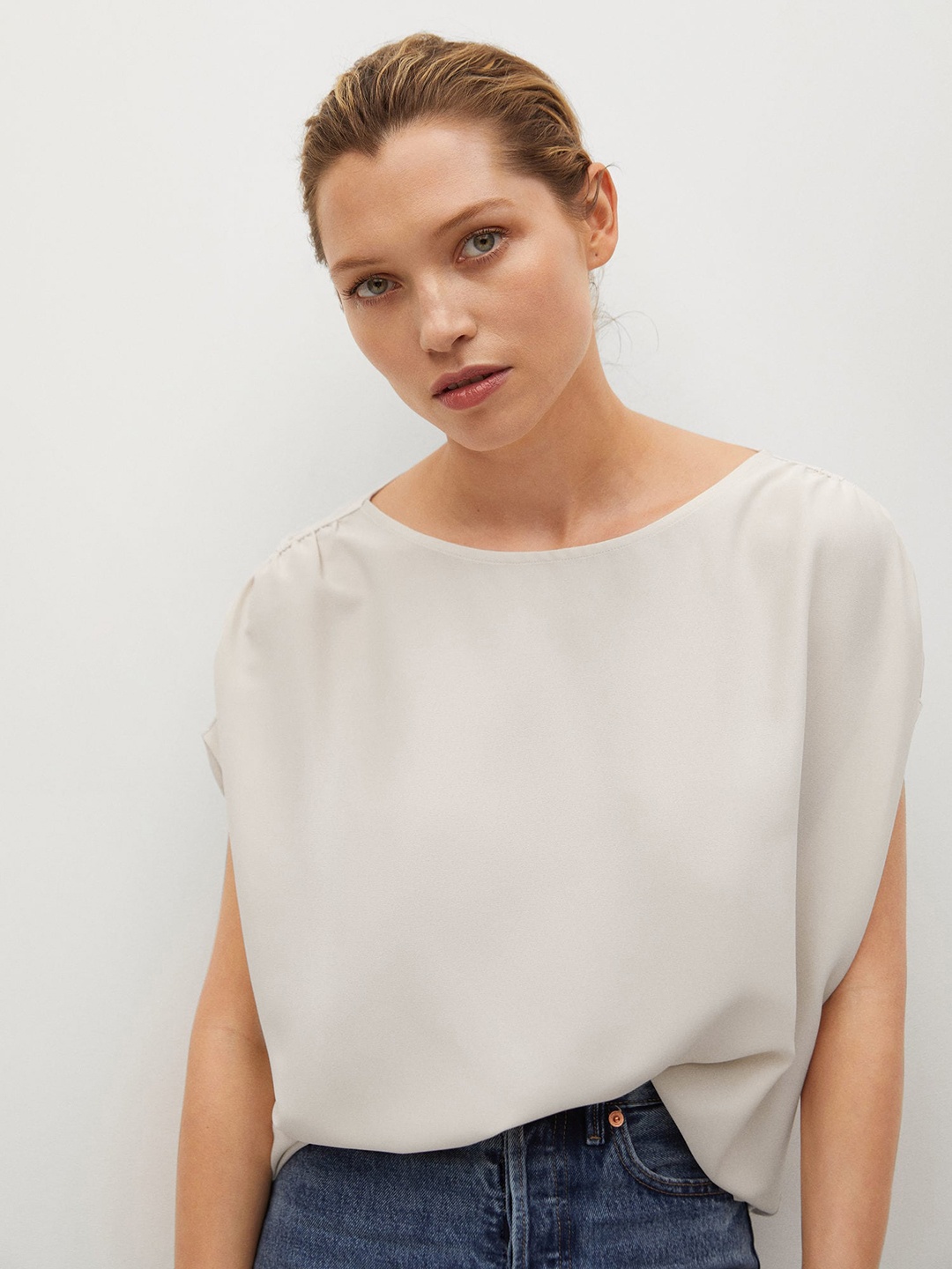 

MANGO Off White Extended Sleeves Boxy Top