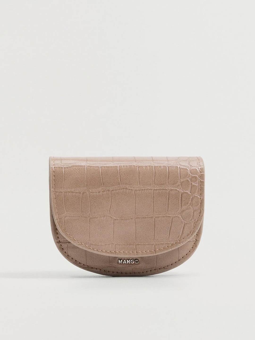 

MANGO Taupe Croc Textured Half Moon Coin Purse