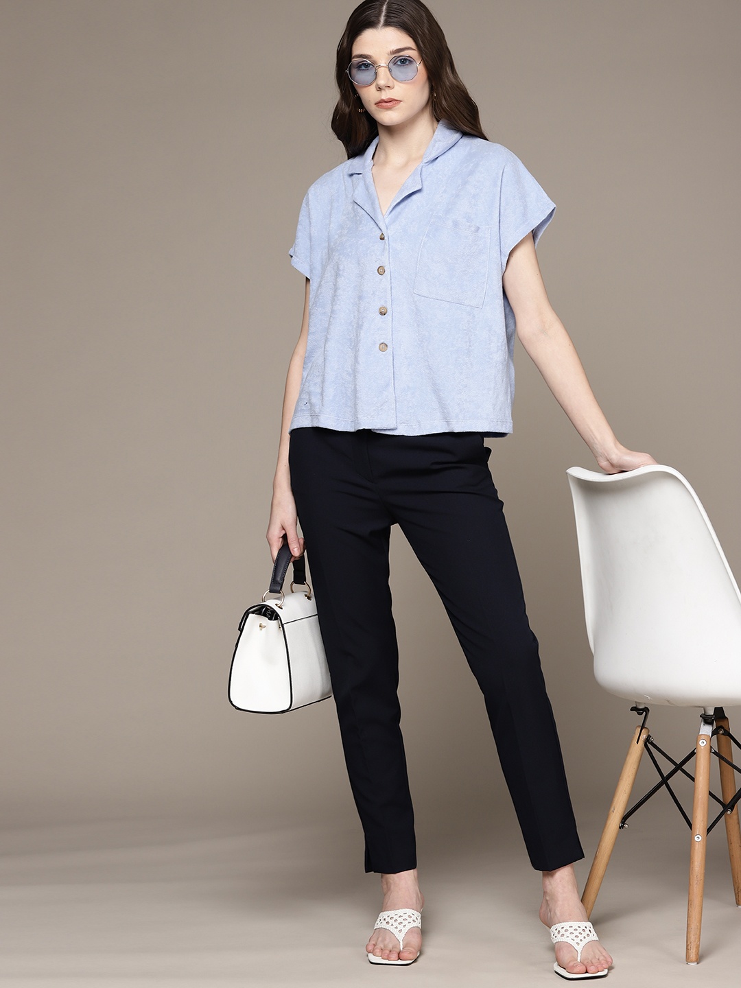 

MANGO Women Blue Casual Extended Sleeves Shirt