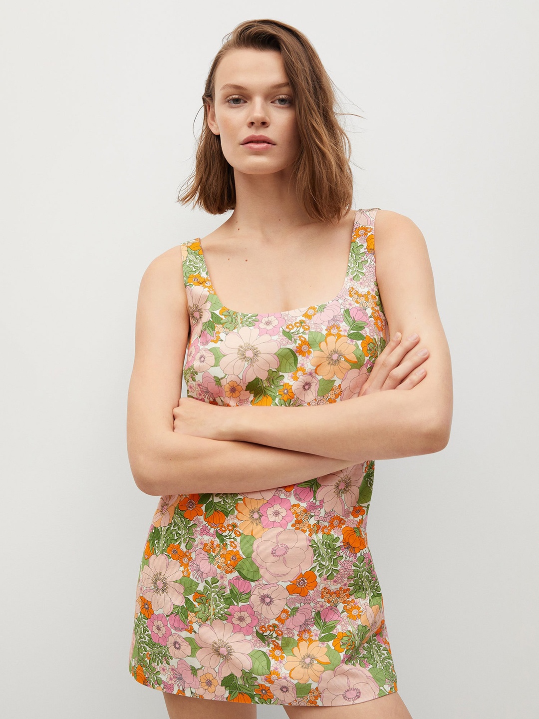 

MANGO Pink & Green Floral Print Layered Playsuit