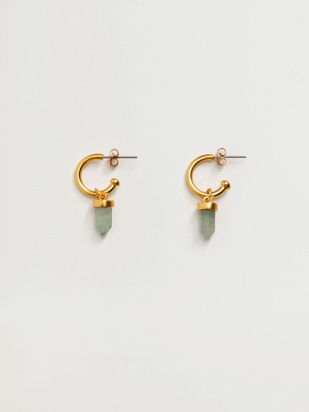 

MANGO Gold-Toned & Green Precious Stone Studded Contemporary Drop Earrings