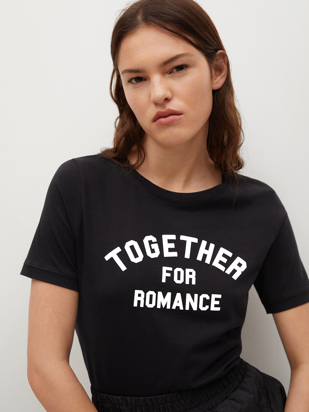 

MANGO Women Black Pure Cotton Printed Pure Cotton T-shirt