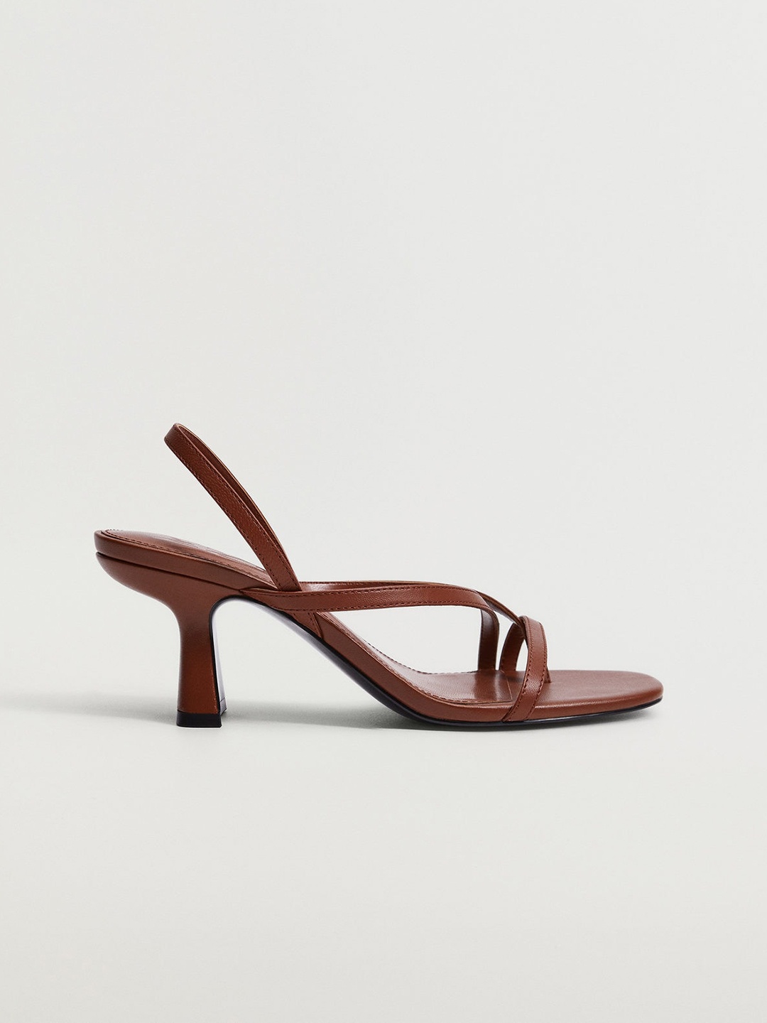 

MANGO Coffee Brown Solid Leather Block Heels