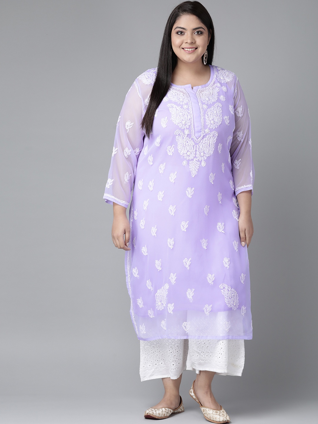 

ADA Women Plus Size Mauve Chikankari Embroidered Kurta with Inner