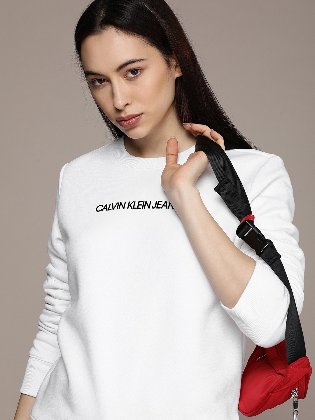 

Calvin Klein Jeans Women White Brand Logo Printed Sweatshirt