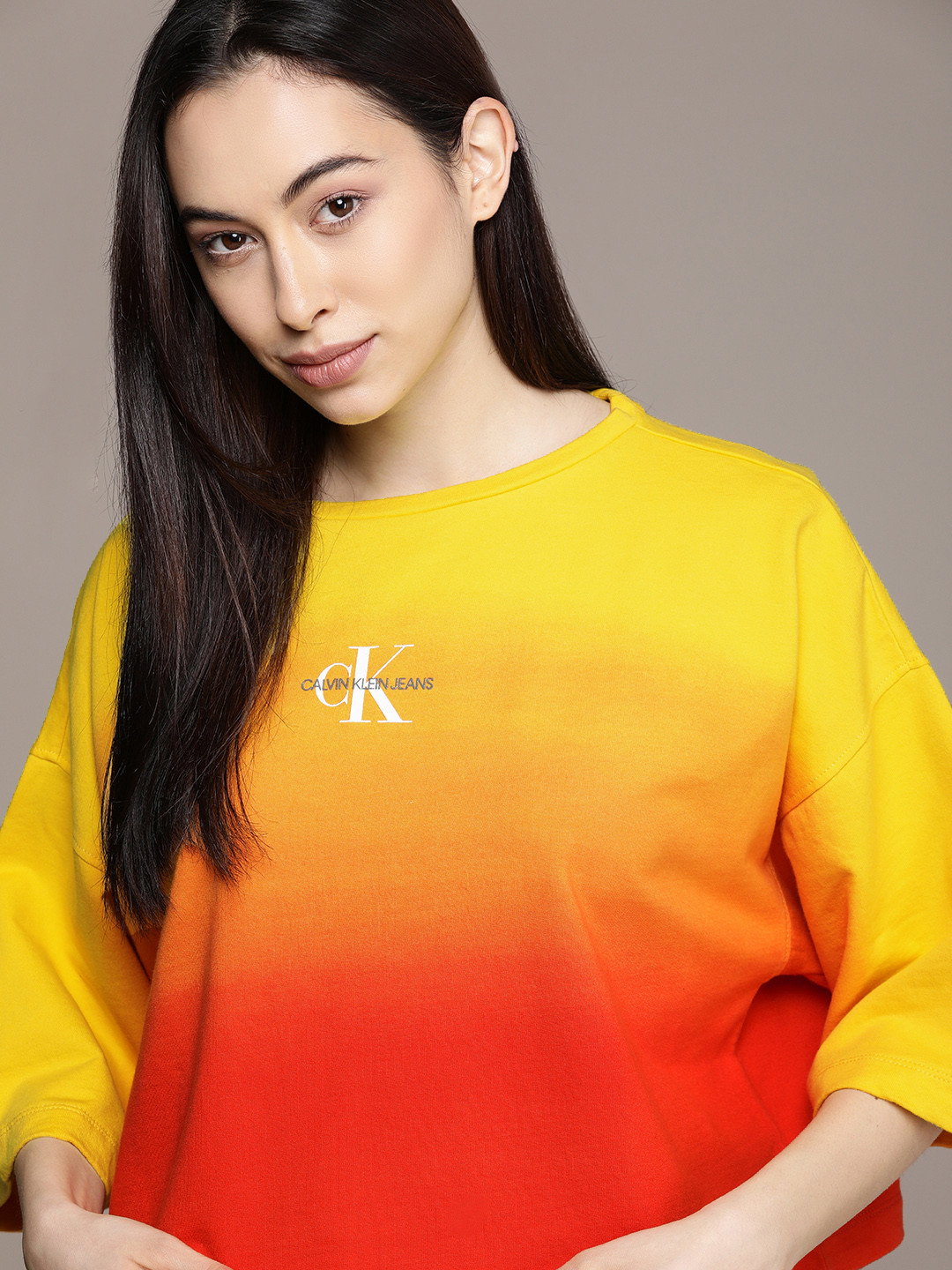 

Calvin Klein Jeans Women Yellow & Orange Ombre Dyed Loose Fit Sweatshirt